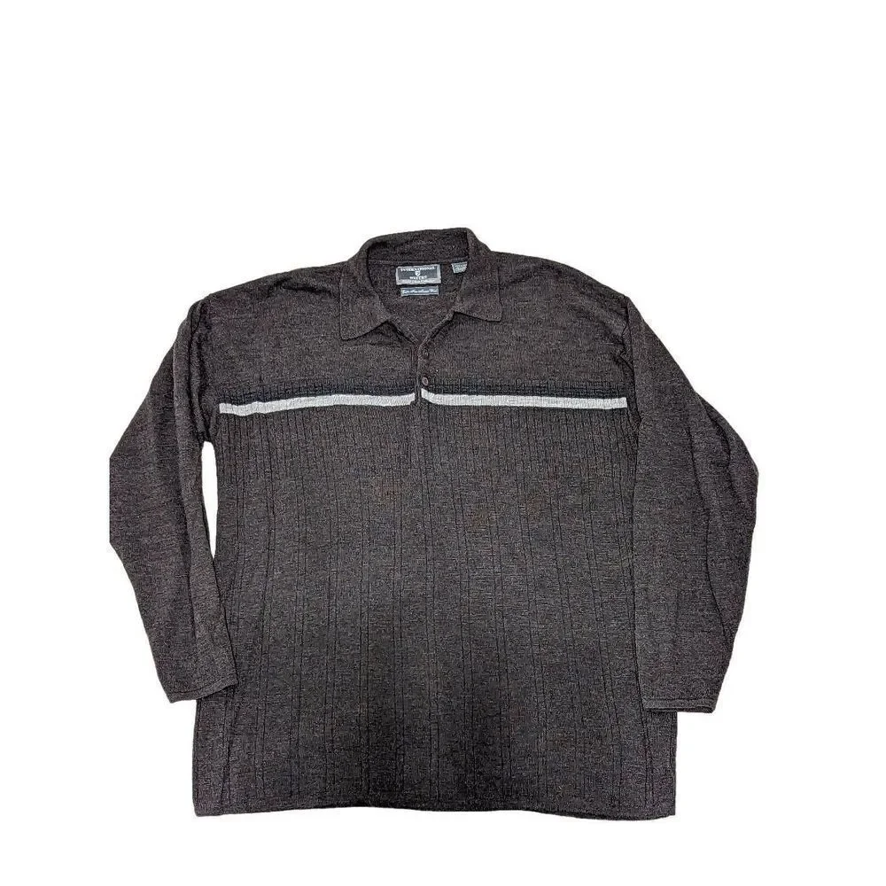 International Waters Men's Brown Long-Sleeve Wool Heather Collared Sweater Size